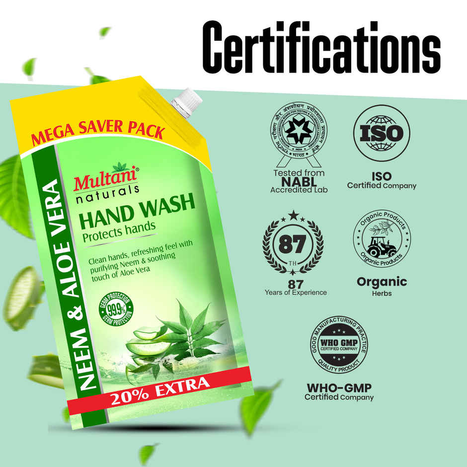 Multani Naturals Neem & Aloevera Handwash Refill | 99.9% Germ Protection
