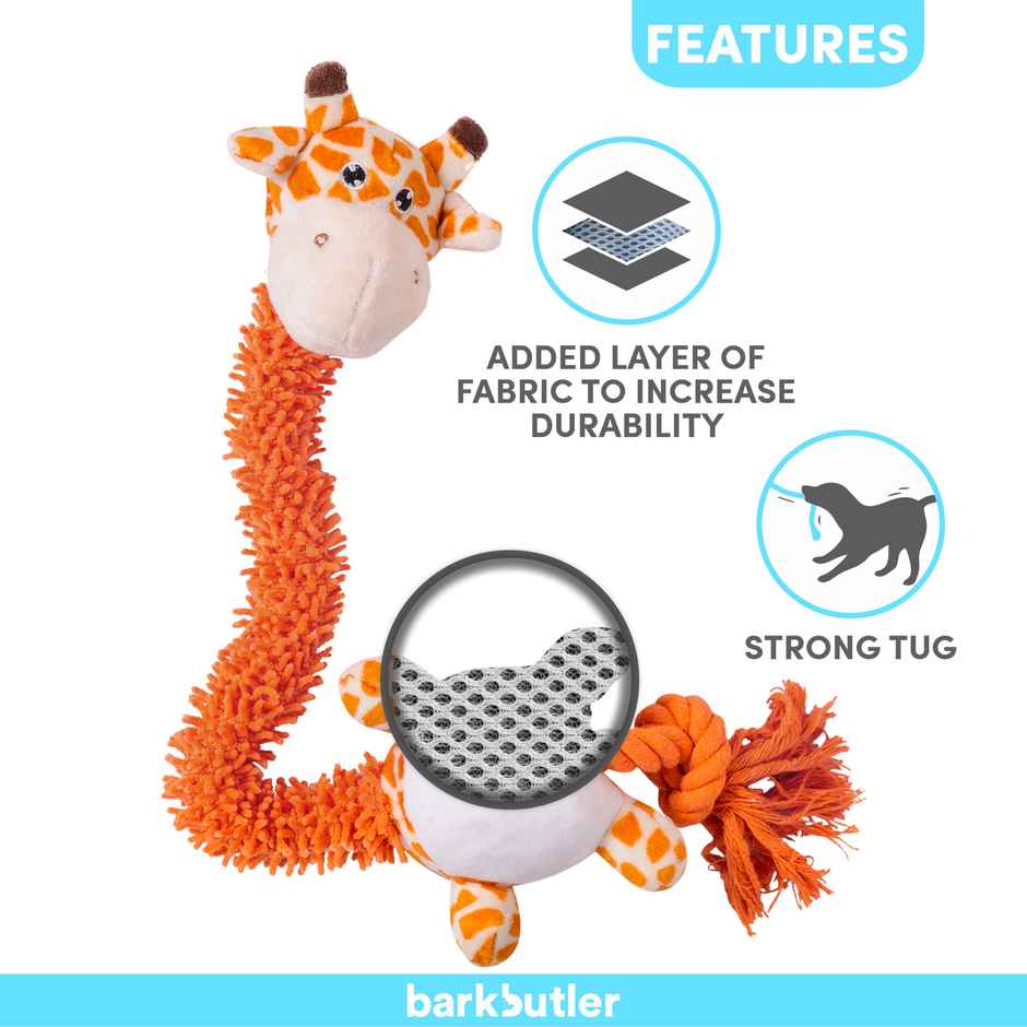 BarkButler Garry The Giraffe - Plush Dog Toy | Durable and Squeaky Toys | Adult Dog Toys 05-30Kgs