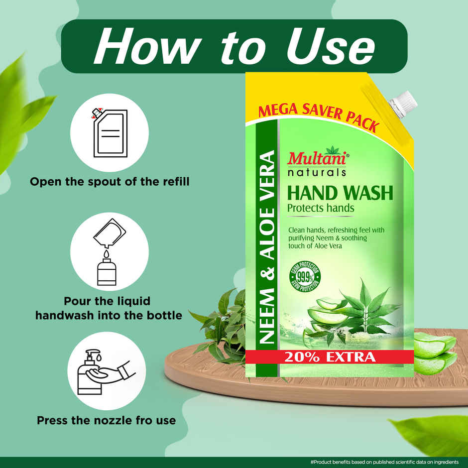 Multani Naturals Neem & Aloevera Handwash Refill | 99.9% Germ Protection