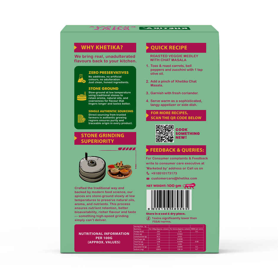 Khetika Chatpata Chat Masala | Stone Ground | Zero Preservatives & Rich Aroma