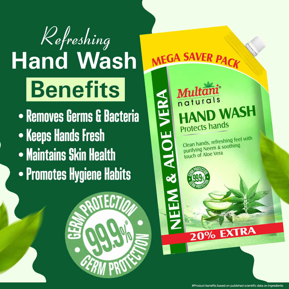 Multani Naturals Neem & Aloevera Handwash Refill | 99.9% Germ Protection