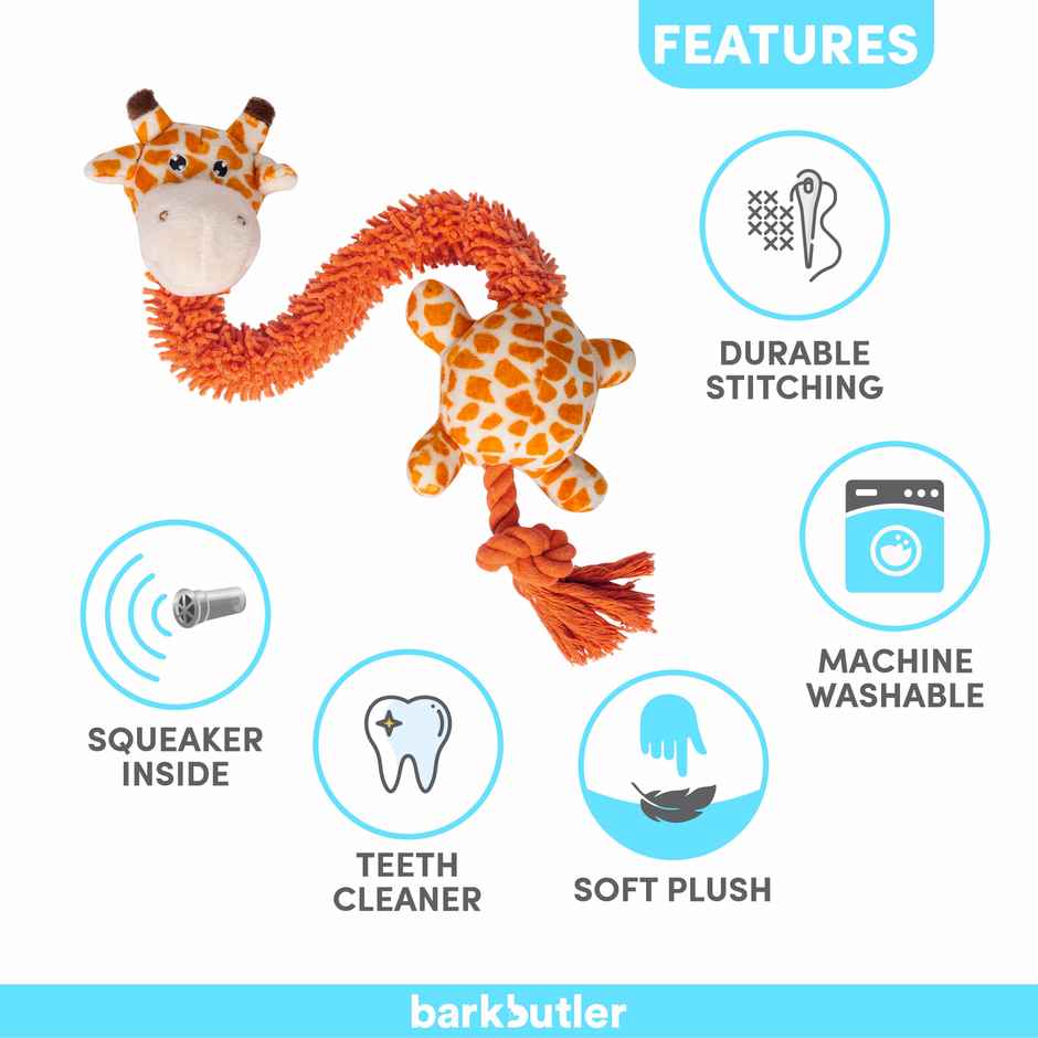 BarkButler Garry The Giraffe - Plush Dog Toy | Durable and Squeaky Toys | Adult Dog Toys 05-30Kgs