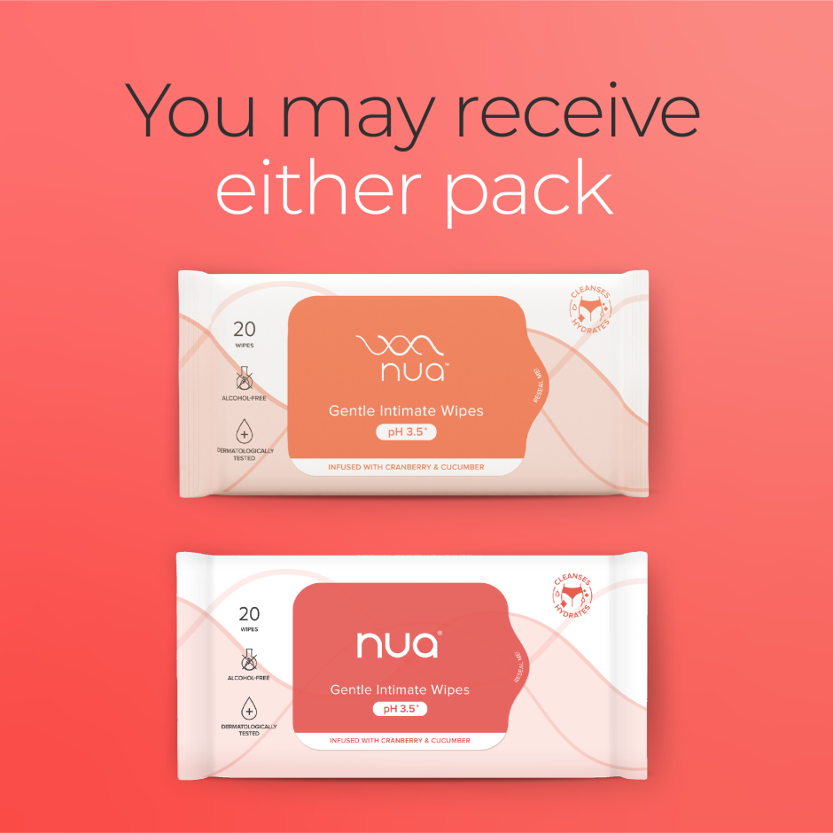 Nua Intimate Wipes for Gentle, pH-Balanced Cleansing | 20 Pulls Per Pack