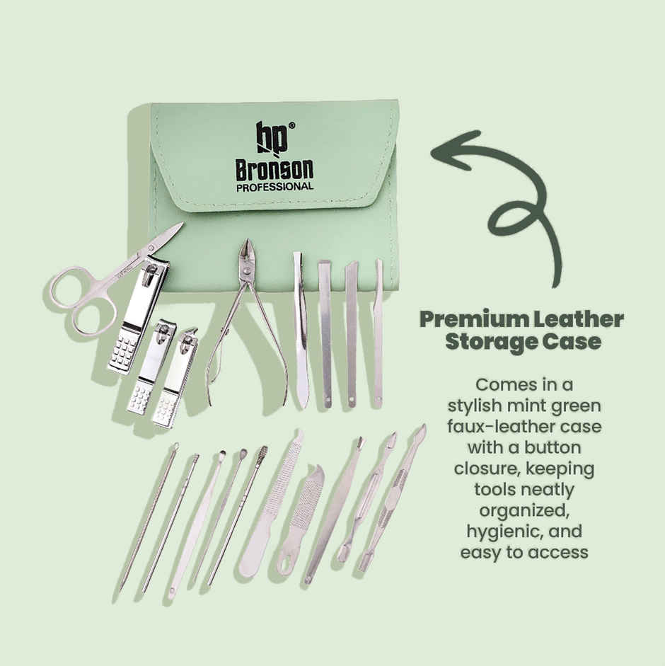 Bronson Professional Premium Manicure Pedicure and Ear Care Grooming Kit 19 Pcs with Storage Pouch