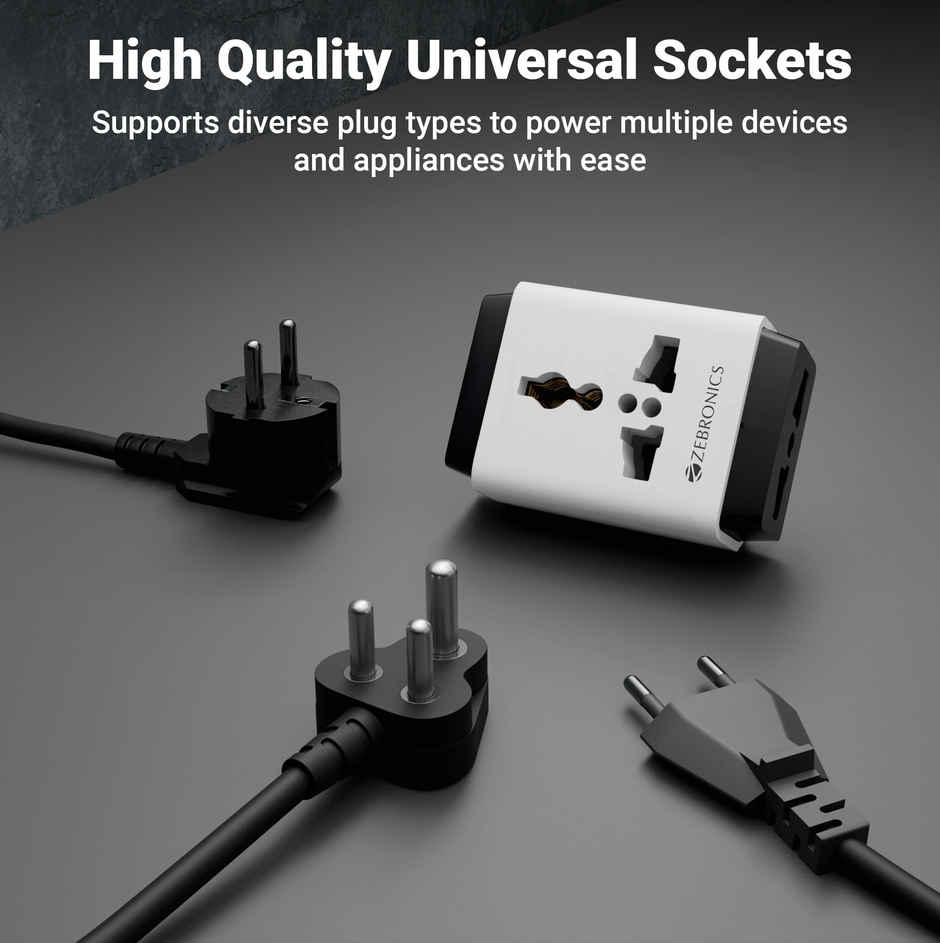 Zebronics Power Plug 31 Power Extension Socket,1440 Watts, 6 Amps, 3x High Quality Universal Socket