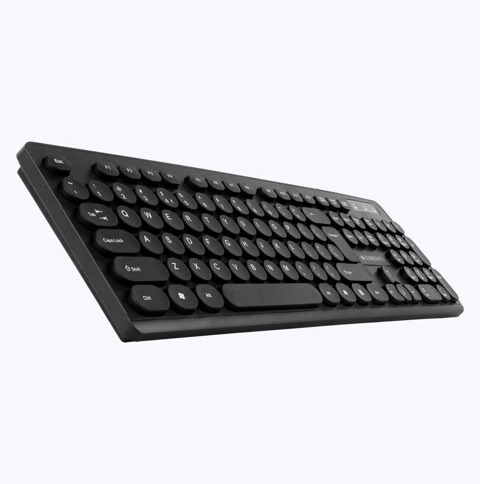 Zebronics K24 Wired USB Keyboard, 104 Keys, Long Life 8 Million Keystrokes, Silent & Comfortable Use, Slim Design, Retractable Stand, 1.5 Meter Textured Cable, UV Coated keycaps -  Black