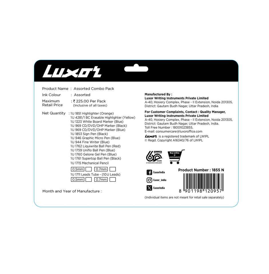 Luxor Assorted Combo Pack 14 in 1 | Markers | Highlighter| Pens| Mechanical Pencil with led Box