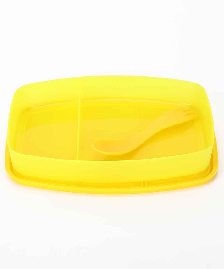 Java 400 ml Plastic Lite Lunch Box with Spork - Yellow