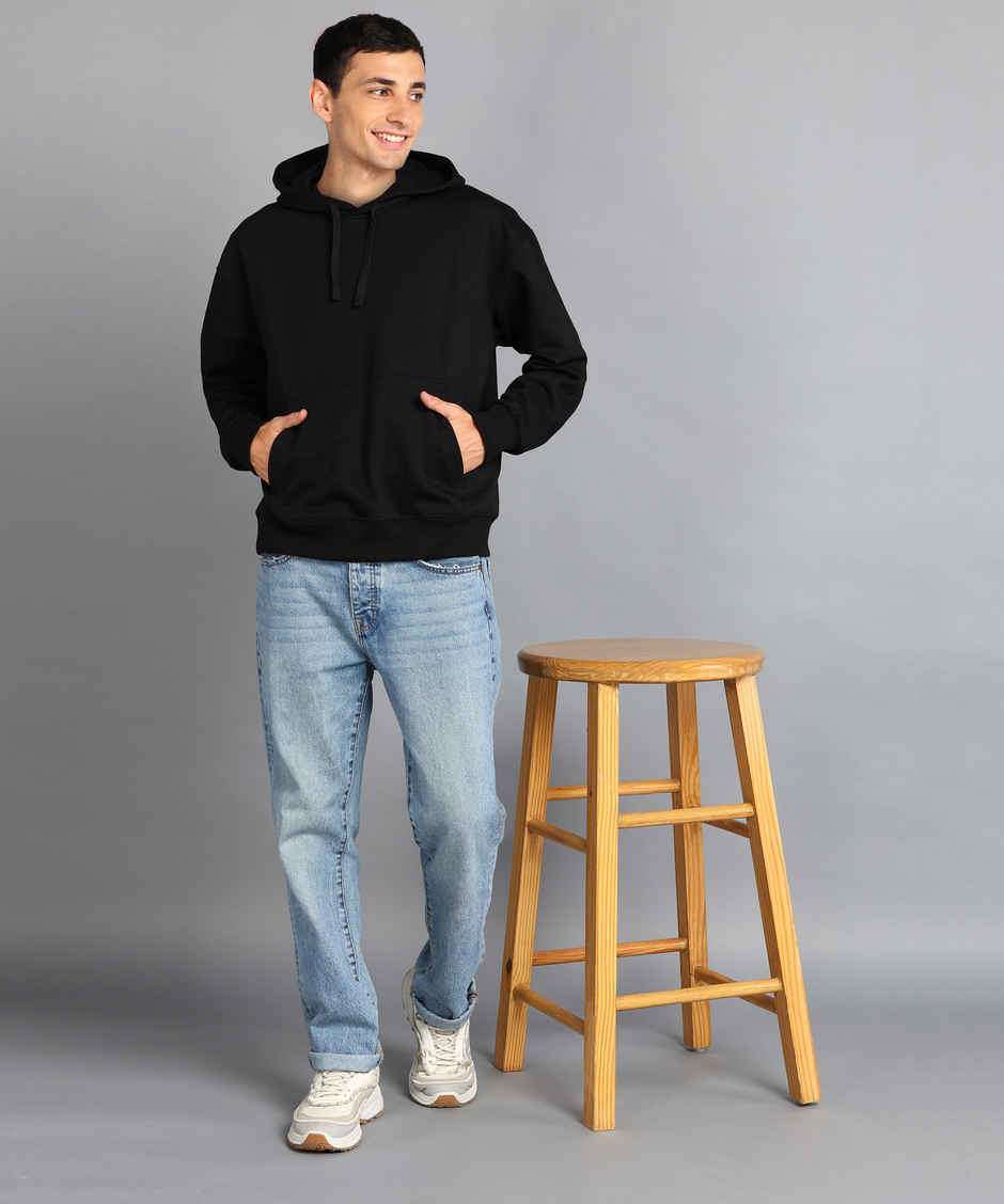 Alan Jones Clothing Men's Cotton Blend Hooded Neck Loose Oversized Hoodie | Black - S