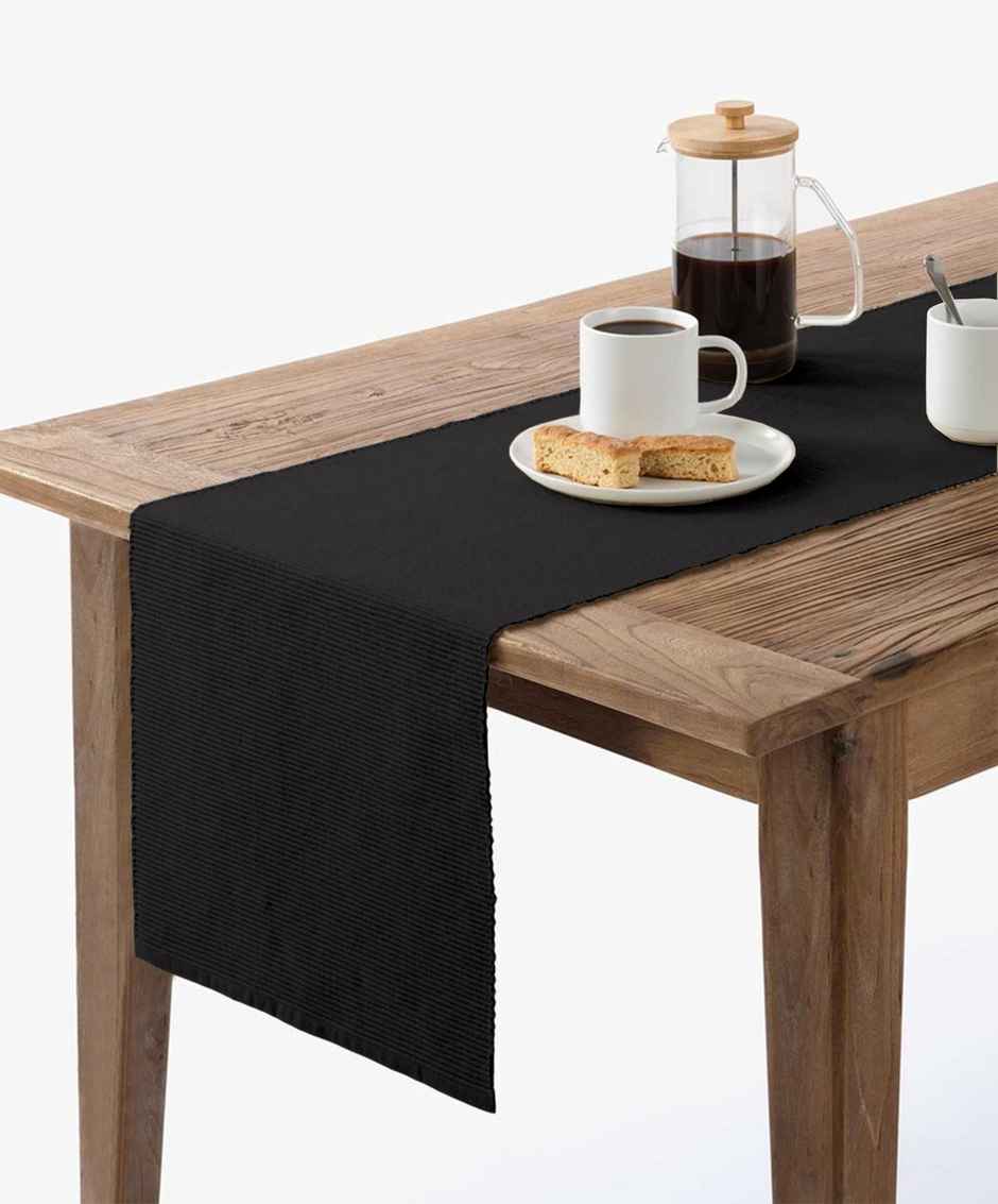 Lushomes Table Mat and Table Runner Set - Black | Dining Table Mats 4 pcs | 13 x 51 inch