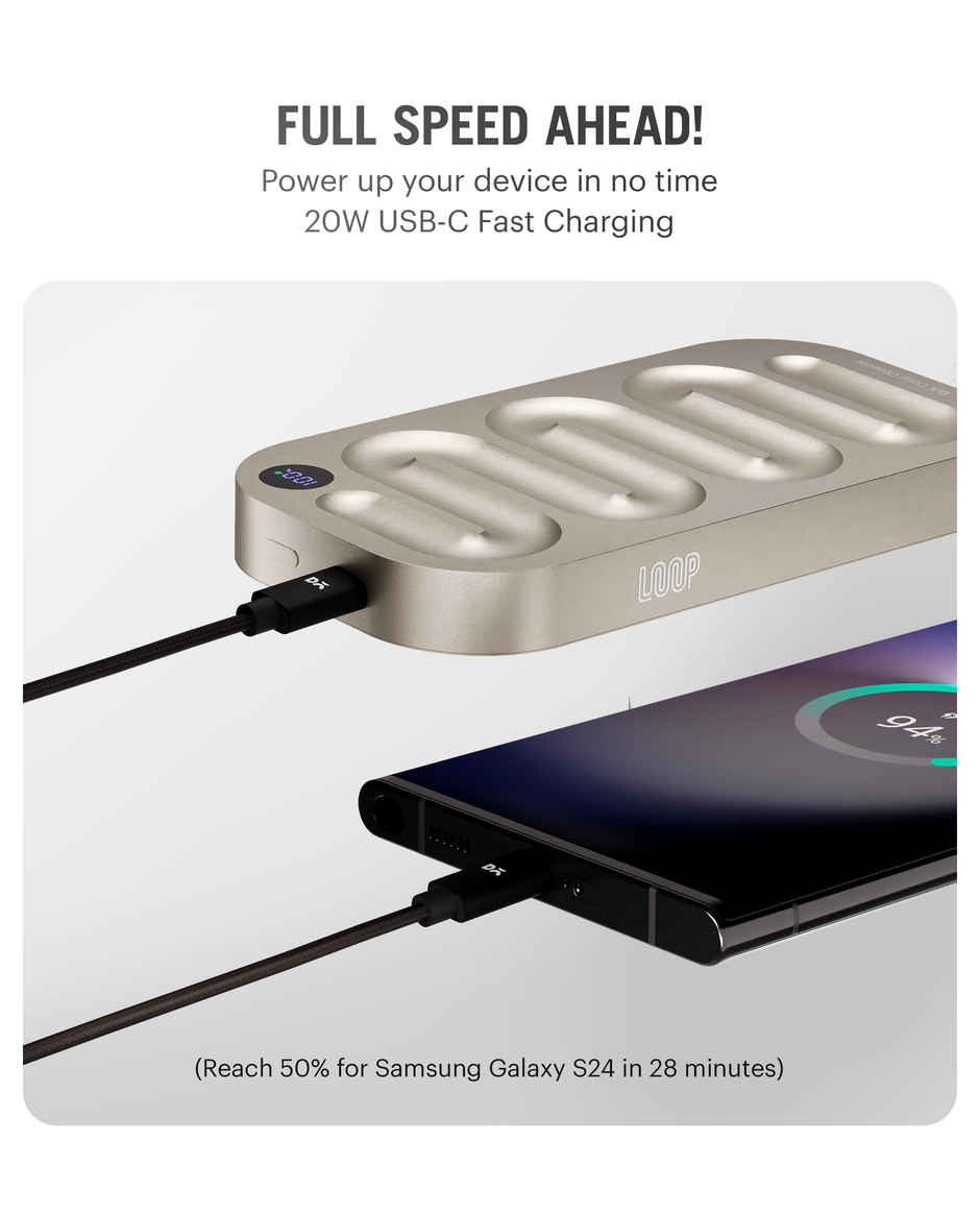 Dailyobjects Loop Universal Aluminium Power Bank 10000 mAh | Titanium