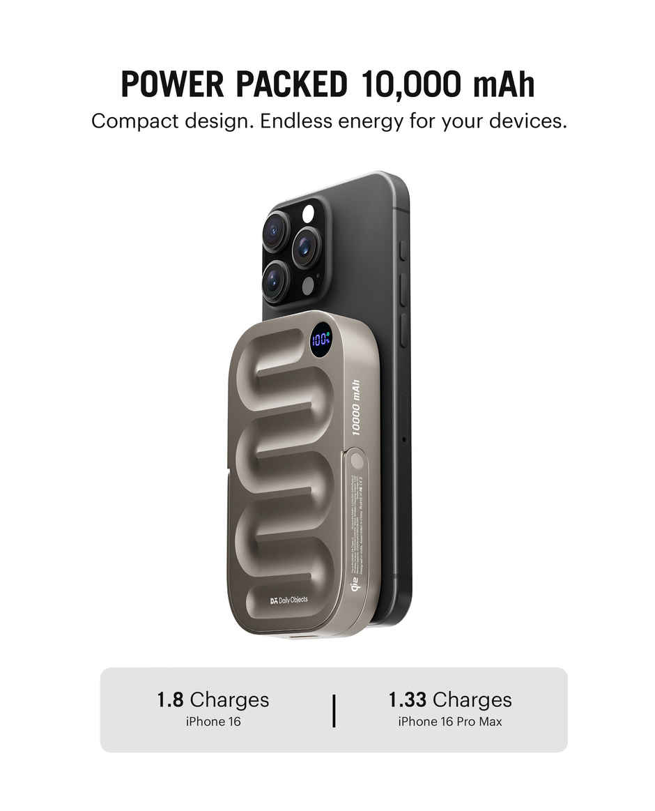 Dailyobjects Loop Qi2 | Certified Magsafe | Compatible Aluminium Power Bank 10000 mAh | Titanium