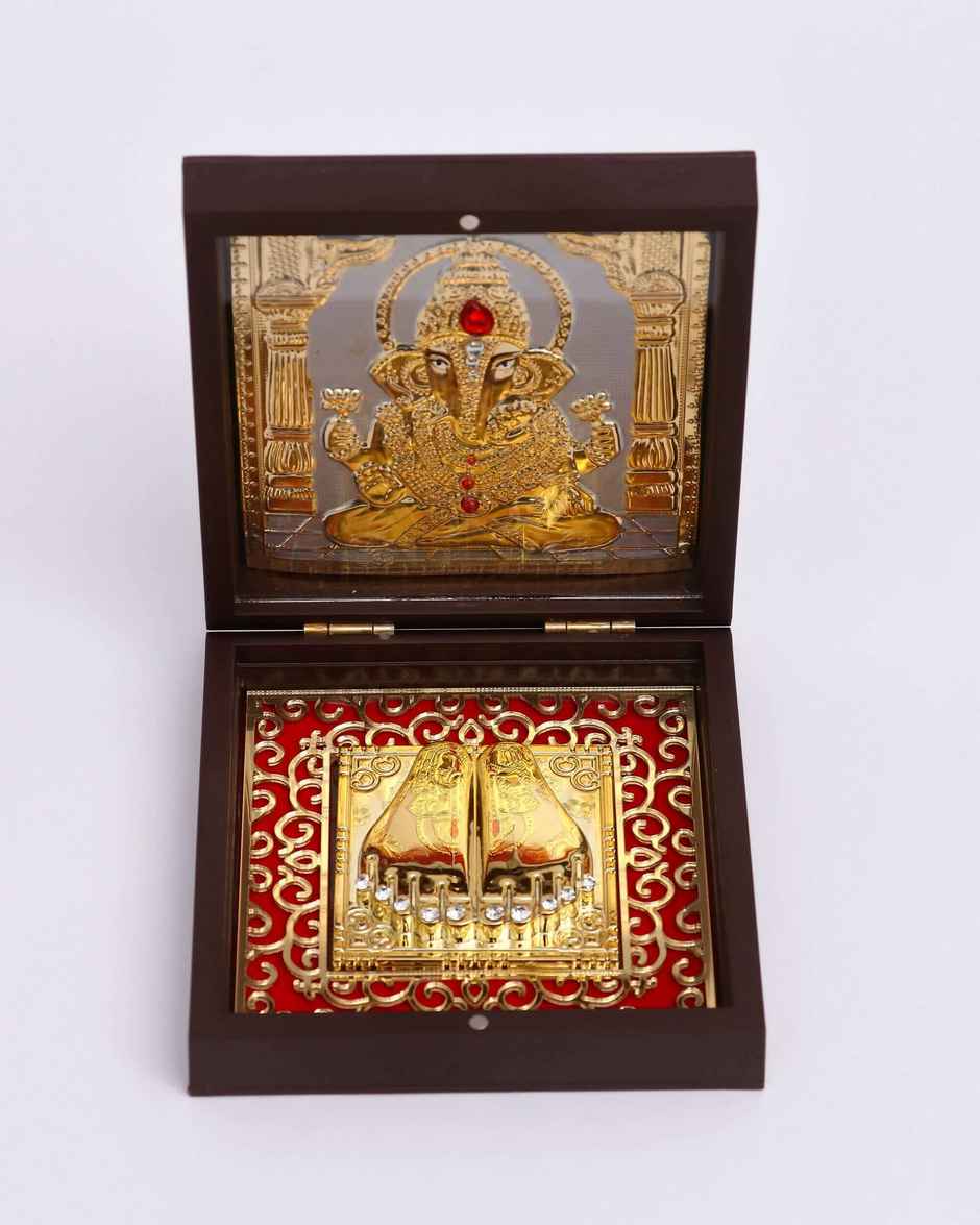 House of Wemy Golden Lord Ganesha - Charan Paduka Brown Box | Medium
