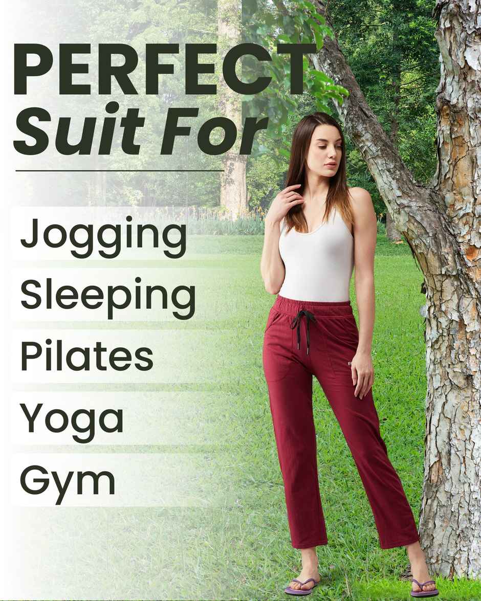 Blinkin Women's Cotton Track Pants With Side Pockets | Black Maroon - L