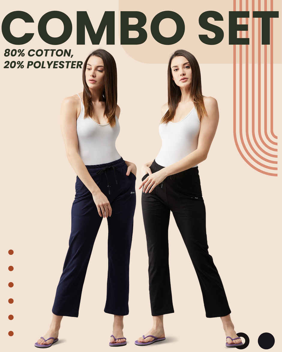 Blinkin Women's Cotton Track Pants With Side Pockets | Black Navy - XL