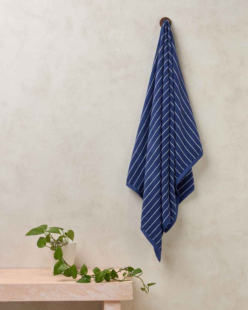 Himeya Pin Stripe 350 GSM Cotton Bath Towel | Twilight Blue