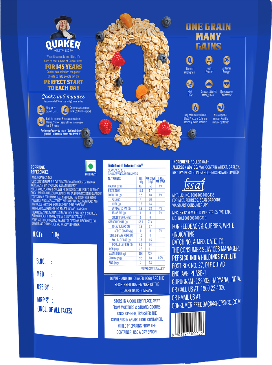 Quaker Natural Wholegrain Rolled Oats