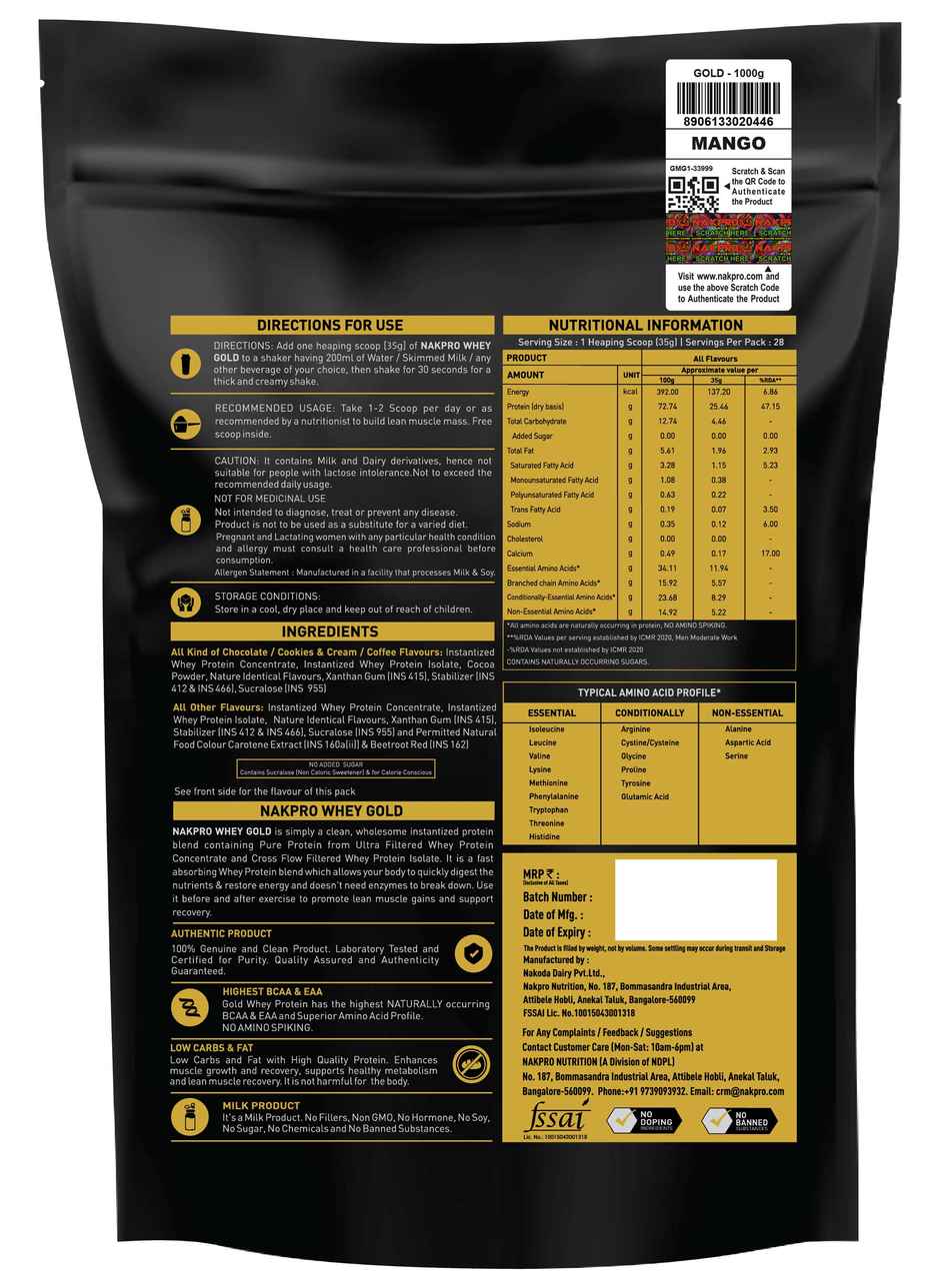 Nakpro Gold Whey Protein Concentrate Mango 25.5G Protein 5.6G Bcaa