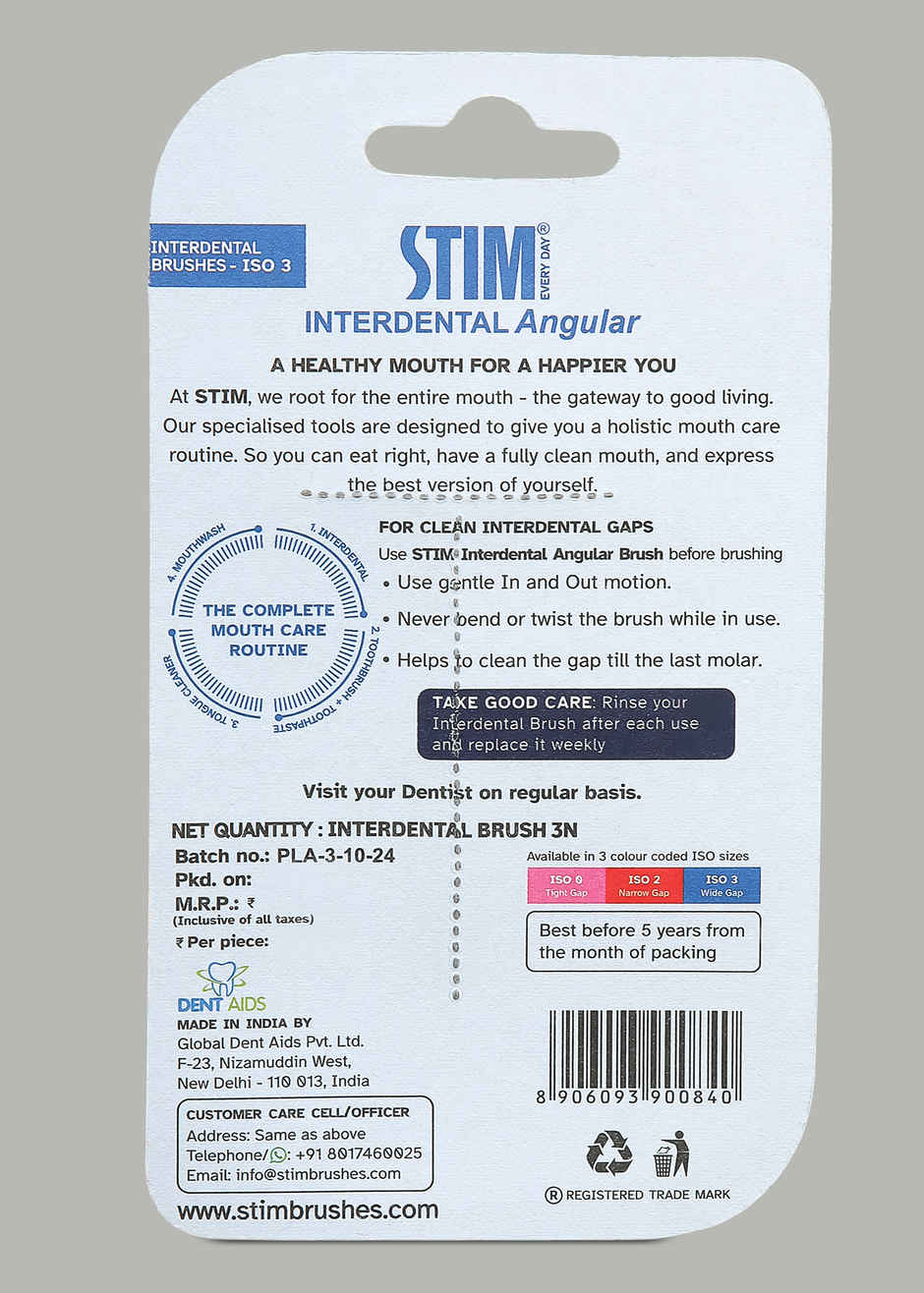 STIM Interdental Angular proxa brush ISO 3 3s For Tight Gaps Easy Cleaning Between Teeth