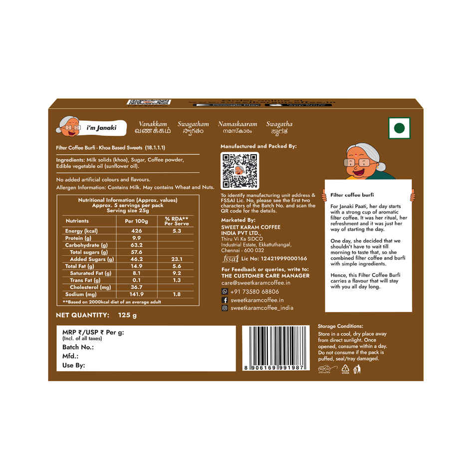 Sweet Karam Coffee Signature Filter Coffee Burfi - No Preservatives