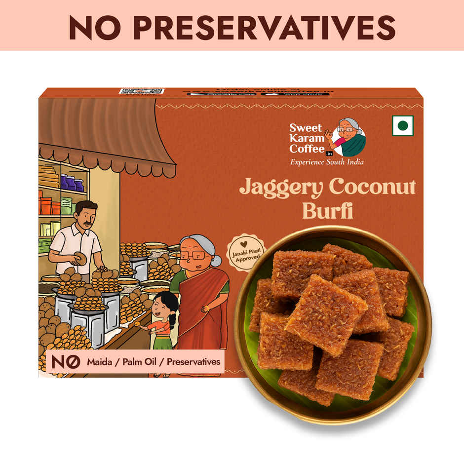 Sweet Karam Coffee Jaggery Coconut Burfi - No Preservatives