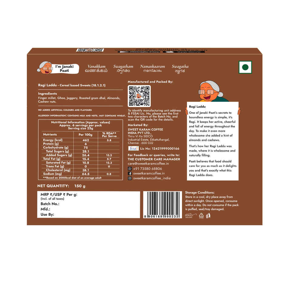 Sweet Karam Coffee White Sugar Free Ragi Laddu - No Preservatives