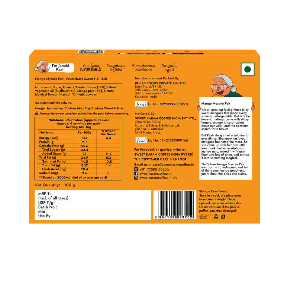 Sweet Karam Coffee Mango Mysore Pak By Sweet Karam Coffee - No Preservatives