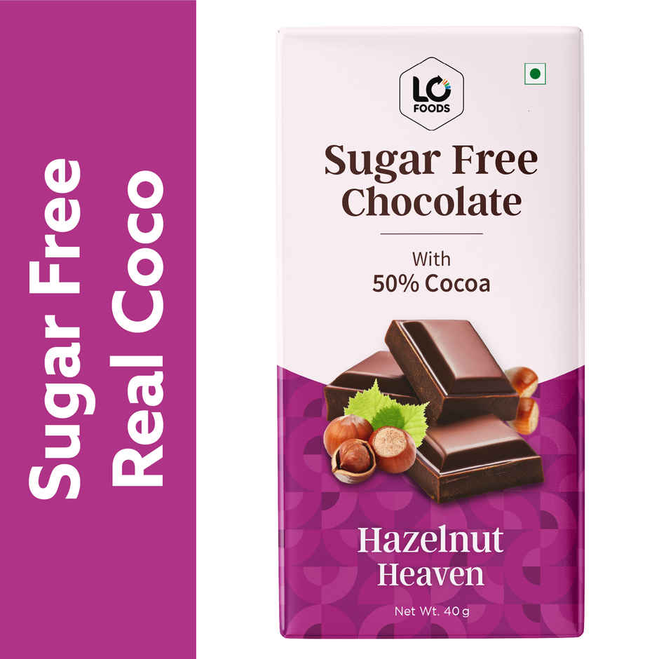 Lo Foods Hazelnut Sugar Free Dark Chocolate Bar | Premium Cocoa Butter Healthy Chocolate