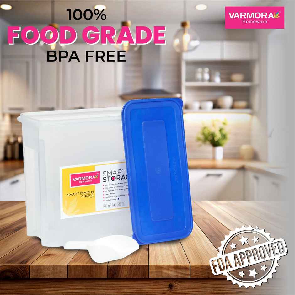 Varmora Plastic Smart Storage Grocery Container - 15 kg- Blue- Airtight