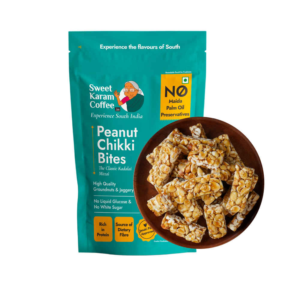 Sweet Karam Coffee Peanut Chikki Bites 150.0 Gram(150gms) & Sweet Karam Coffee Ragi Laddu - Healthy Snacks 150.0 Gram(150gms) Combo