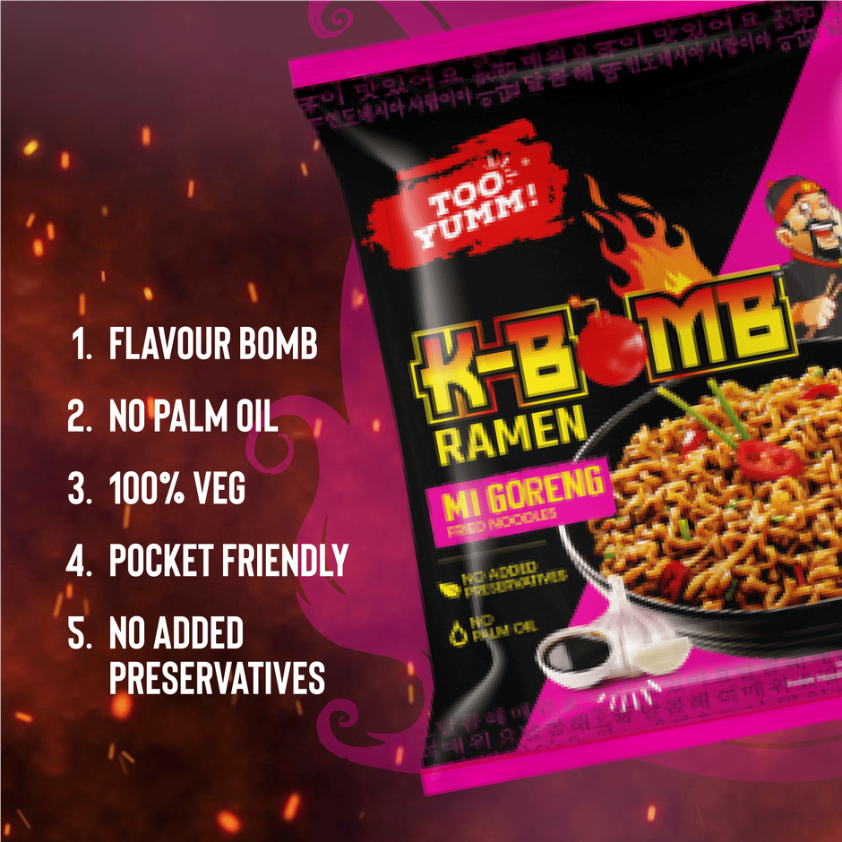 Too Yumm K-Bomb Ramen Mi Goreng Instant Noodles | Sweet n Spicy Flavour | Korean Veg
