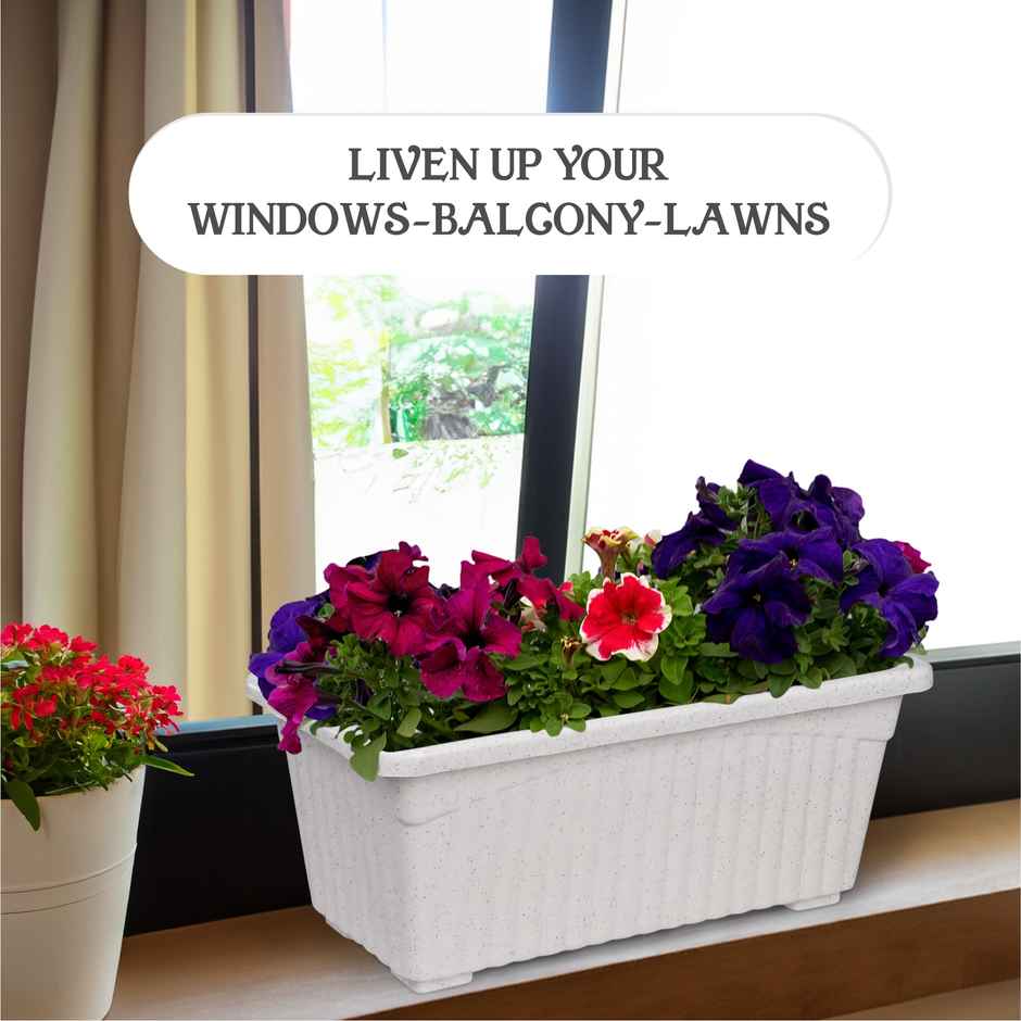 Kuber Industries Pack of 2 Flower Pots | Living Room-Office Planters | Marble Jupiter | White