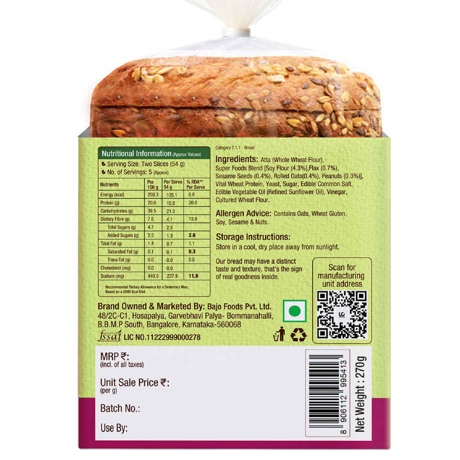 5 Super Foods Multigrain Bread (54 g Protein / Zero Maida / Premium Brown Atta Bread)
