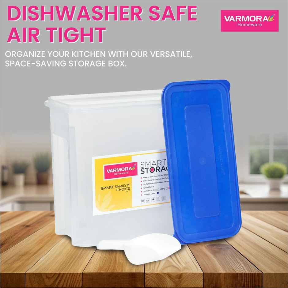 Varmora Plastic Smart Storage Grocery Container - 15 kg- Blue- Airtight