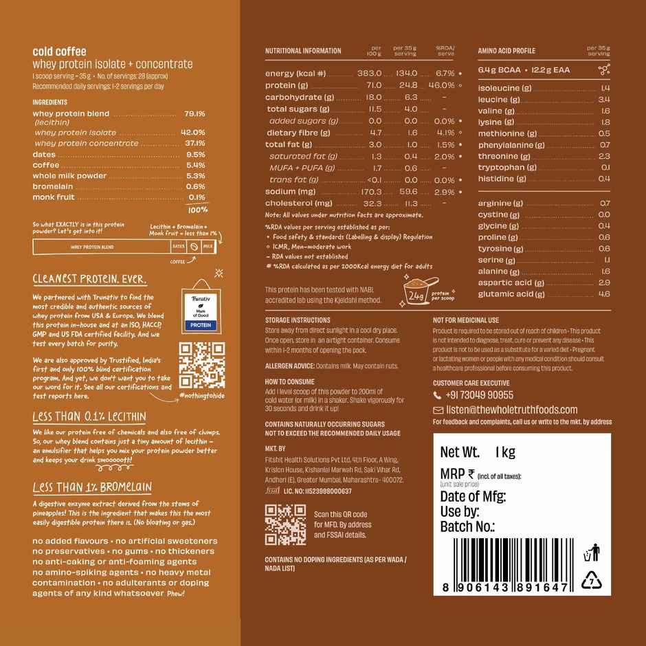 The Whole Truth Whey Protein Powder Cold Coffee (24g Protein Per Scoop) Combo