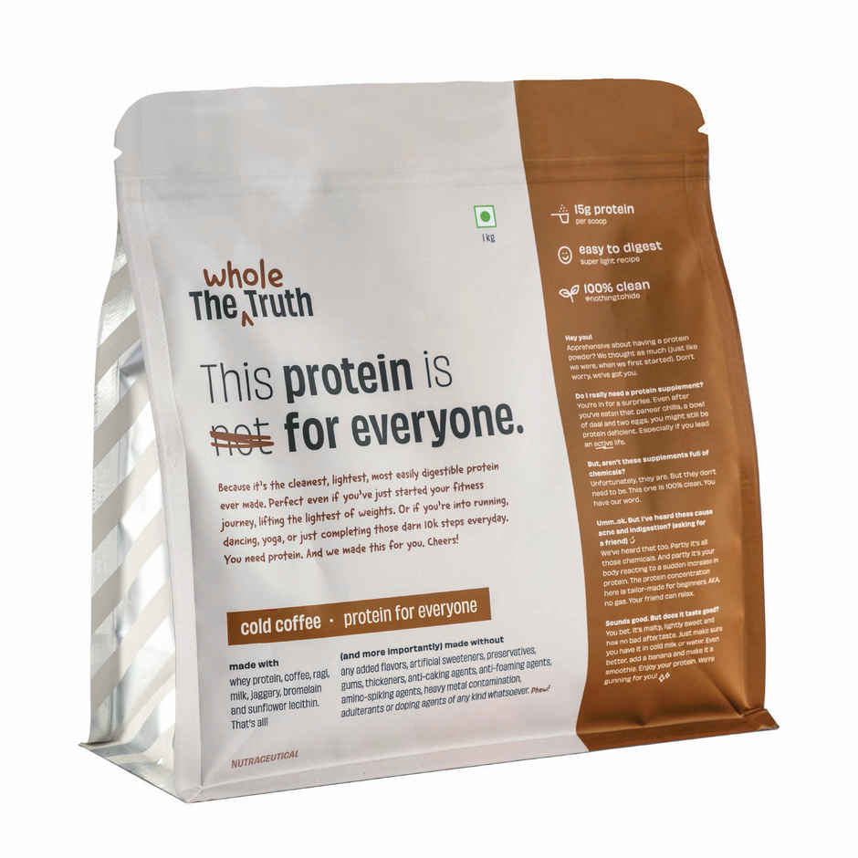 The Whole Truth Beginner Protein Powder Cold Coffee 15g Protein Per Scoop Easy to Digest