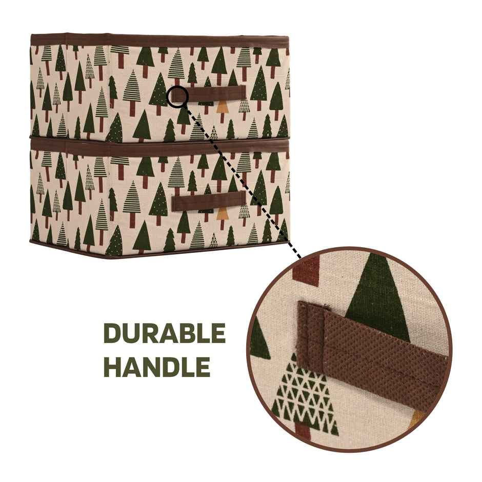 Kuber Foldable Cloth Organizer | Tree Print Storage Box | White