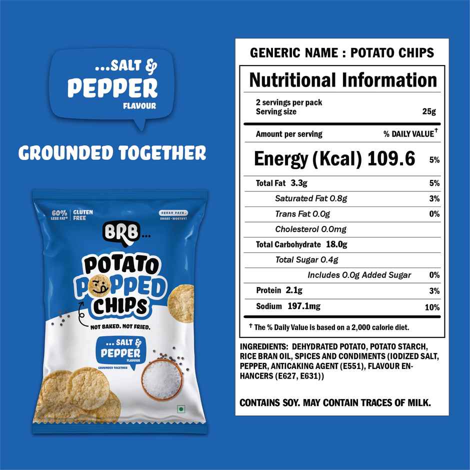 BRB Potato Popped Chips | Salt & Pepper Flavour