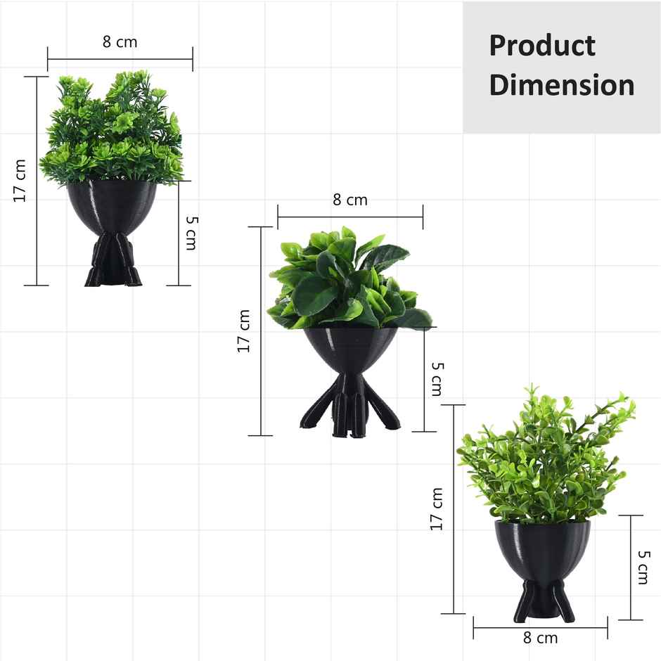 Kuber Industries 3 Pcs Set Plastic Mini Artificial Plants with Pot | Man Shape - Black