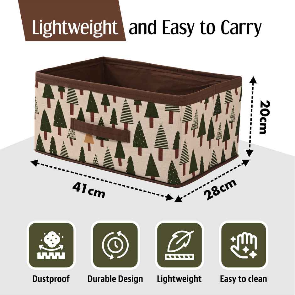 Kuber Foldable Cloth Organizer | Tree Print Storage Box | White