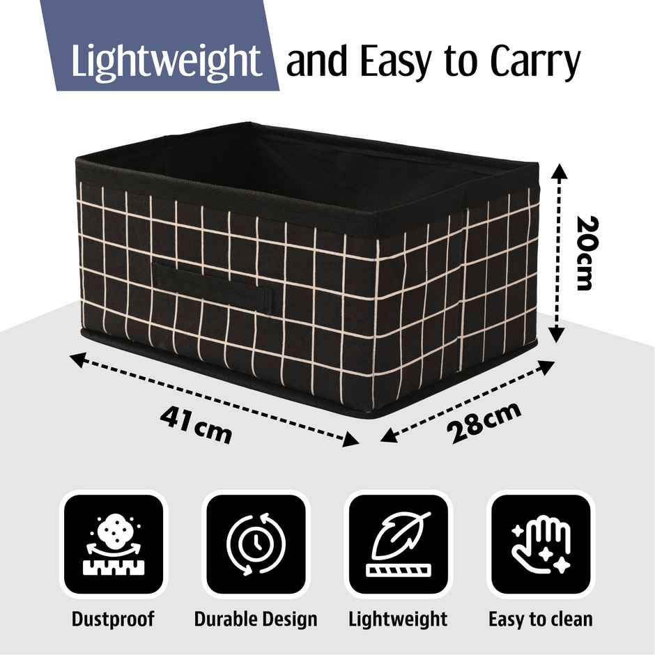 Kuber Foldable Cloth Organizer with Handle | Durable Storage Box | Black