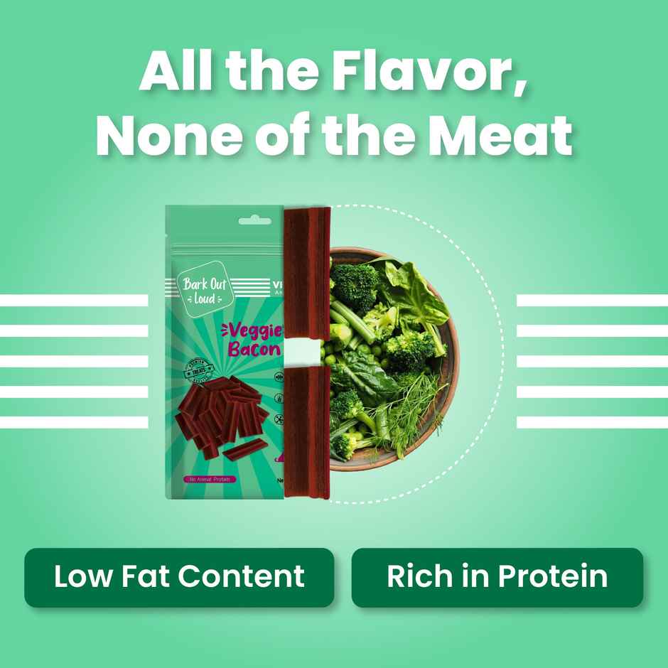 Bark Out Loud - Veggie Bacon | 100% Veg/Vegan Dog Treats | Low Fat| No-Meat, Vegetarian