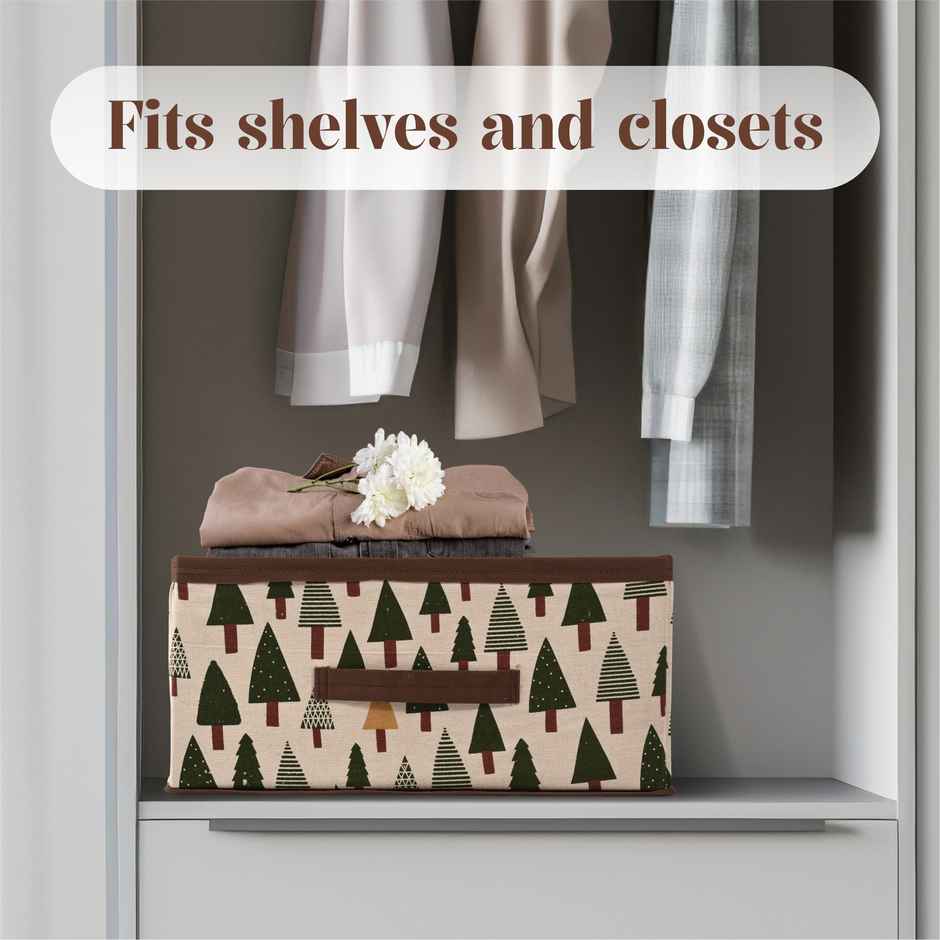 Kuber Foldable Cloth Organizer | Tree Print Storage Box | White