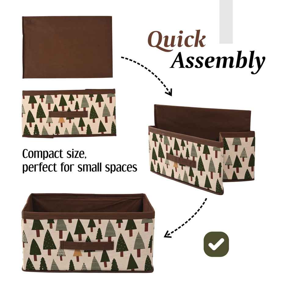 Kuber Foldable Cloth Organizer | Tree Print Storage Box | White