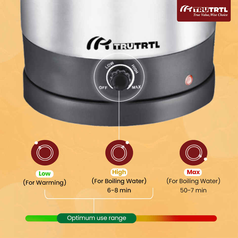 truTRTL Multipurpose 1.3 Litre Electric Kettle, 600W with Temperature control Knob, Rustproof Stainless Steel - Silver