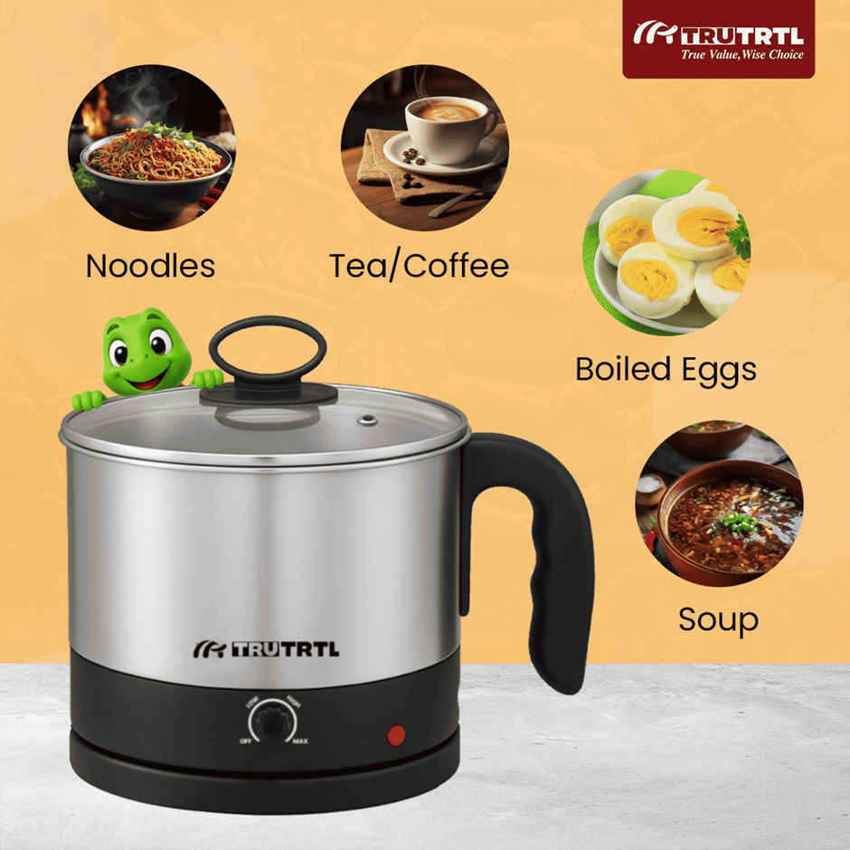 truTRTL Multipurpose 1.3 Litre Electric Kettle, 600W with Temperature control Knob, Rustproof Stainless Steel - Silver