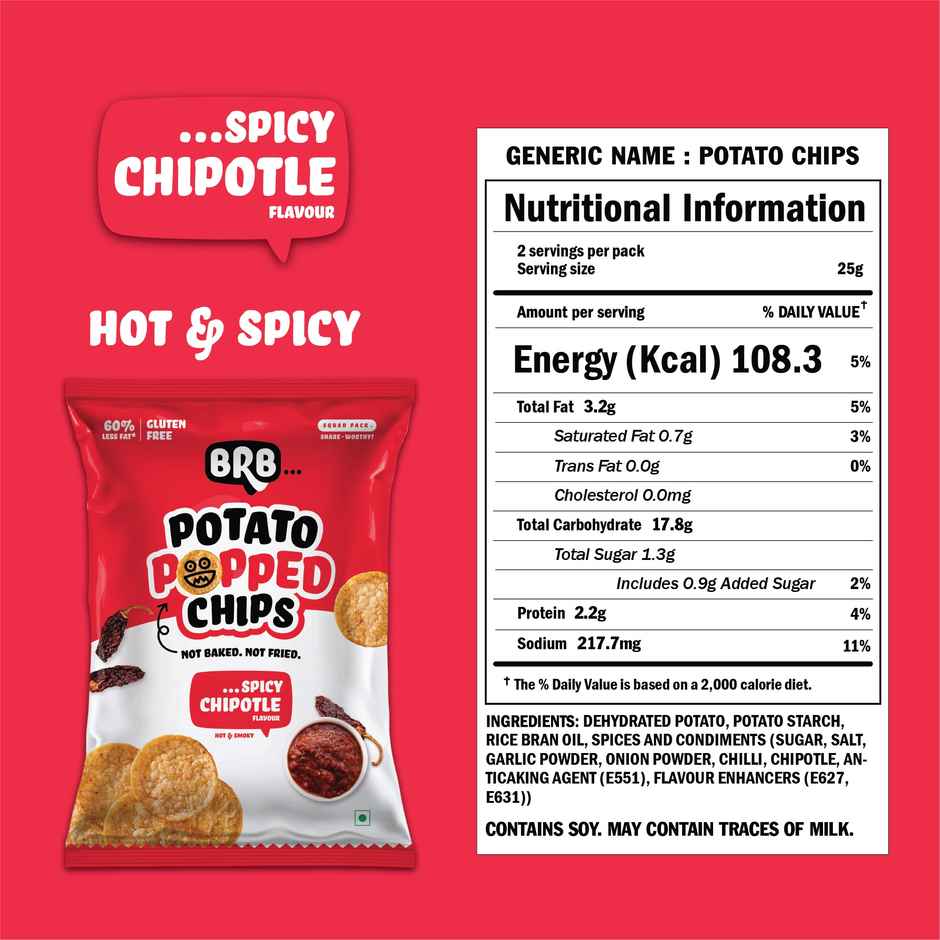 BRB Potato Popped Chips | Spicy Chipotle Flavour