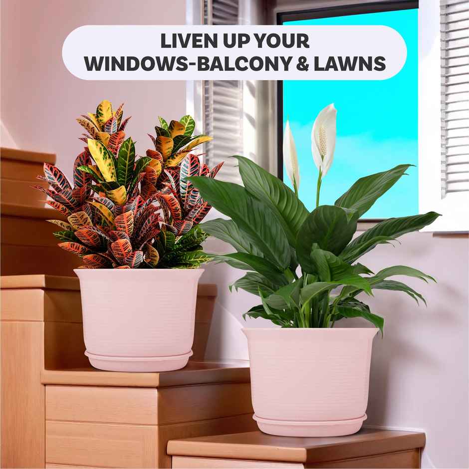 Kuber Industries 10 Inch Marble Sawera Design Flower Plant Pot | Pots for Garden Decor | Pink