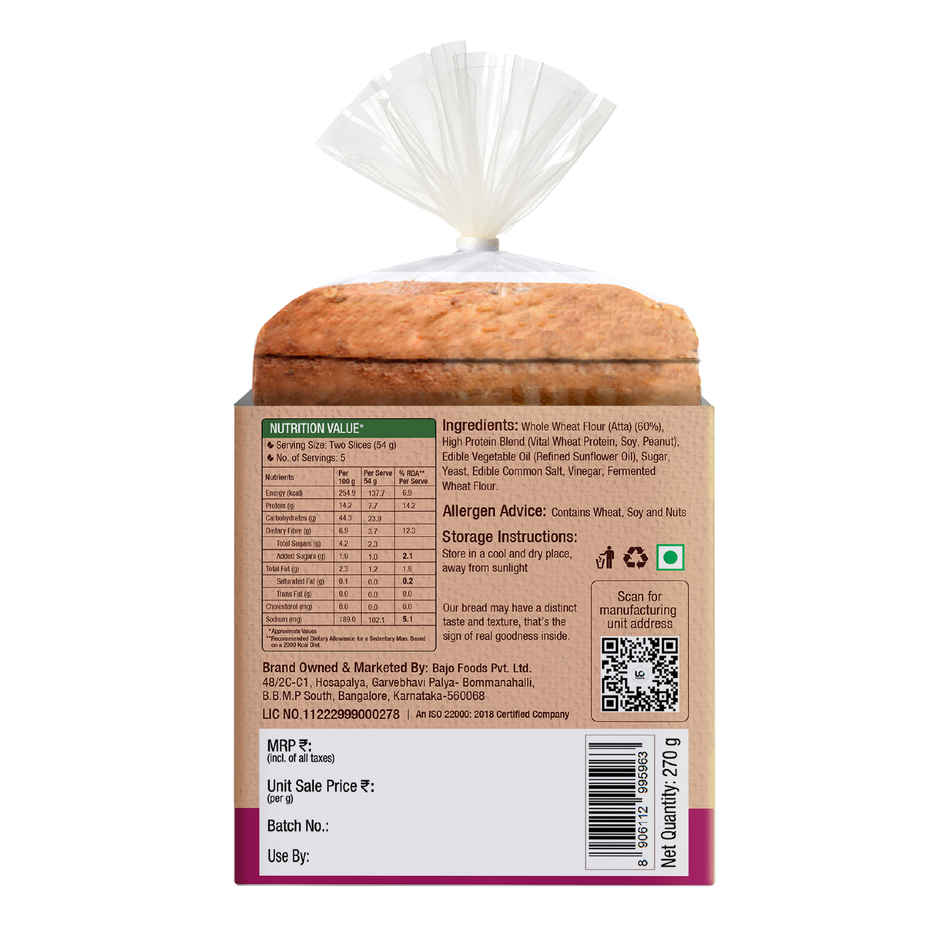 Protein Chef High Protein Brown Bread (Zero Maida Wheat / No Color / Atta Bread)