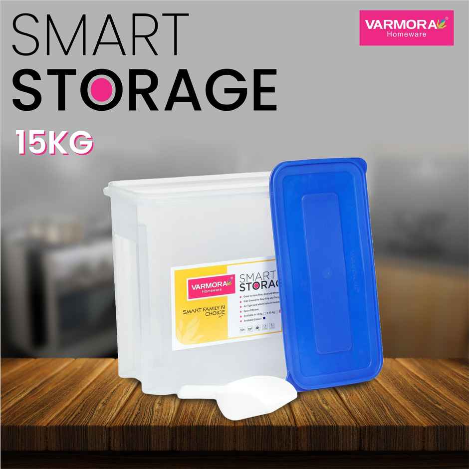 Varmora Plastic Smart Storage Grocery Container - 15 kg- Blue- Airtight